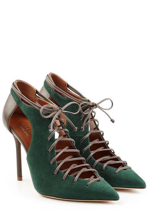 Malone Souliers Suede And Leather Lace-up Pumps With Cut-outs In Green ...