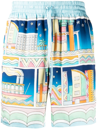 Casablanca Graphic-print Silk Shorts In Grey