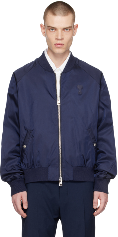 Ami Alexandre Mattiussi Logo-embroidered Bomber Jacket In Nautic Blue