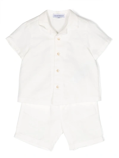 Emporio Armani Babies' Linen Flax-cotton-blend Shorts In Ivory