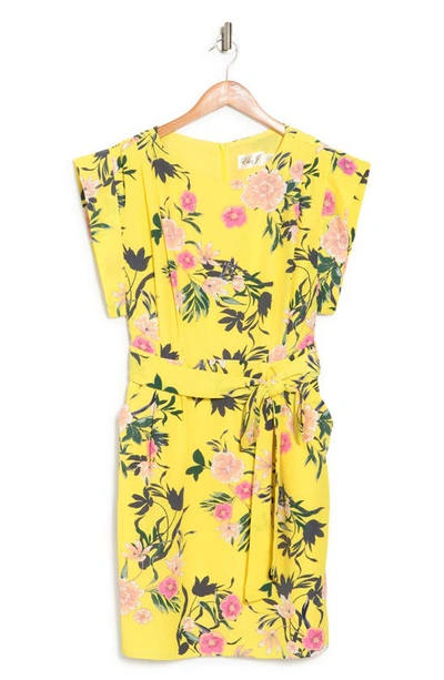 Eliza J Floral Cap Sleeve A-line Dress In Yellow