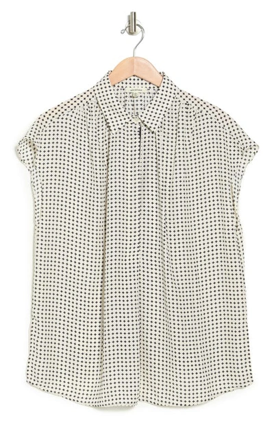 Max Studio Cap Sleeve Blouse In Ivory/ Black Star Dot