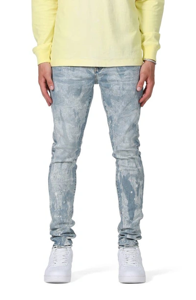 Purple Brand Stretch Skinny Jeans In Light Indigo Spotted Bleach