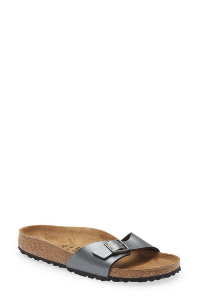 Birkenstock Madrid Metallic Flat Slides In Grey