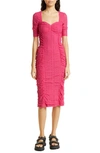 Ganni Ruched Sweetheart Neck Lace Dress In Love Potion