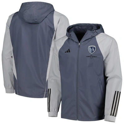 Adidas Originals Adidas Charcoal Sporting Kansas City All-weather Raglan Hoodie Full-zip Jacket