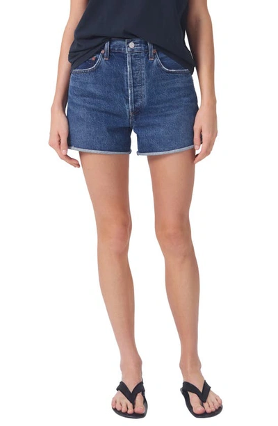 Agolde Dee High Waist Roll Cuff Denim Shorts In Blue