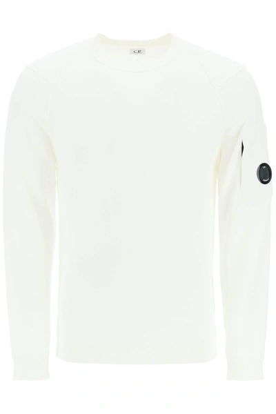 C.p. Company Cp Company Cotton Sweater With Lens In Gauze White
