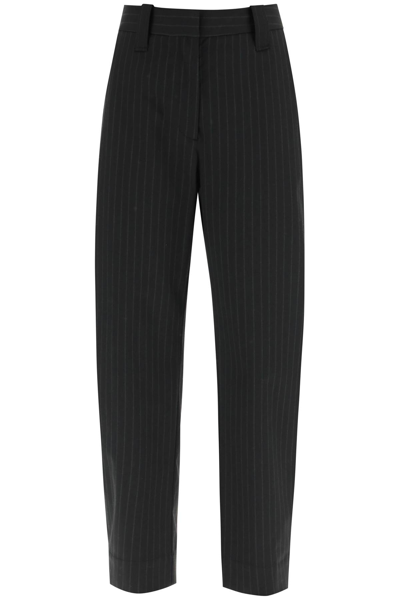 Ganni Pinstriped Carrot Trousers In Black