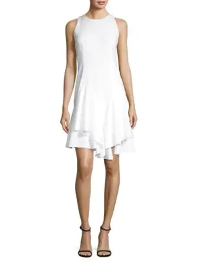 Elie Tahari Lalana Asymmetric-ruffle Dress In Optic White