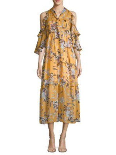 Shoshanna Elena Floral Silk Dress In Marigold Multi