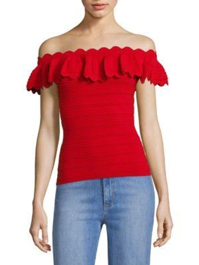 Alice And Olivia Janella Off-the-shoulder Top In Perfect Poppy