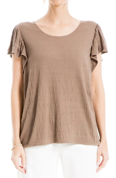 Max Studio Flutter Sleeve Jersey Crinkle Top In Mocha