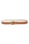 Vince Camuto Ribbed Buckle & Keeper Belt In Cognac
