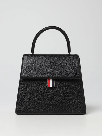 Thom Browne Trapeze Pebbled Leather Tote Bag In Black