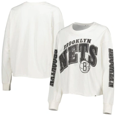 47 ' Cream Brooklyn Nets Parkway Brush Back Long Sleeve Cropped T-shirt