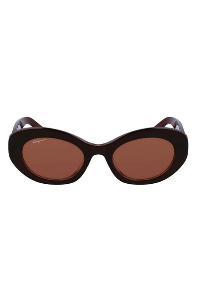 Ferragamo 53mm Polarized Oval Sunglasses In Brown/brown Solid