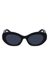 Ferragamo 53mm Polarized Oval Sunglasses In Black/black Solid