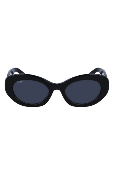 Ferragamo 53mm Polarized Oval Sunglasses In Black/black Solid