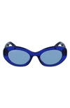 Ferragamo 53mm Polarized Oval Sunglasses In Blue/blue Solid