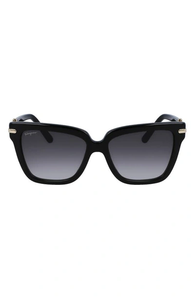 Ferragamo 57mm Polarized Rectangular Sunglasses In Black/ Gold