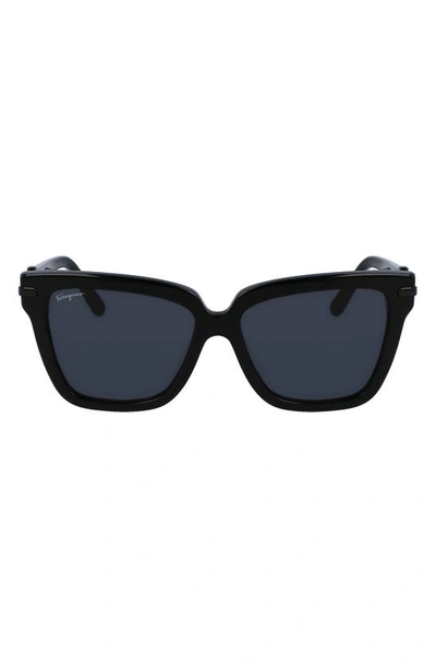 Ferragamo 57mm Polarized Rectangular Sunglasses In Black