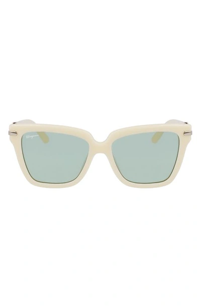 Ferragamo 57mm Polarized Rectangular Sunglasses In Ivory