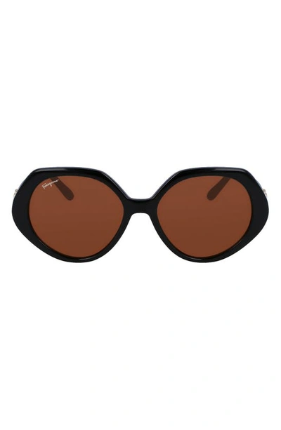 Ferragamo 58mm Polarized Modified Oval Sunglasses In Black