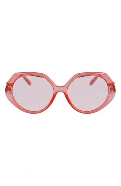 Ferragamo 58mm Polarized Modified Oval Sunglasses In Transparent Coral