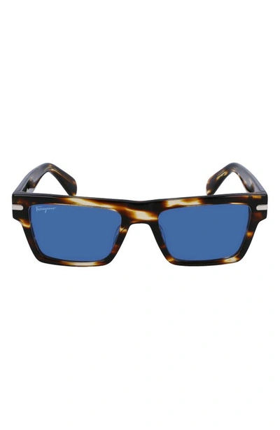 Ferragamo 54mm Polarized Rectangular Sunglasses In Striped Brown