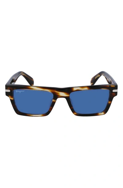 Ferragamo 54mm Polarized Rectangular Sunglasses In Striped Tortoise