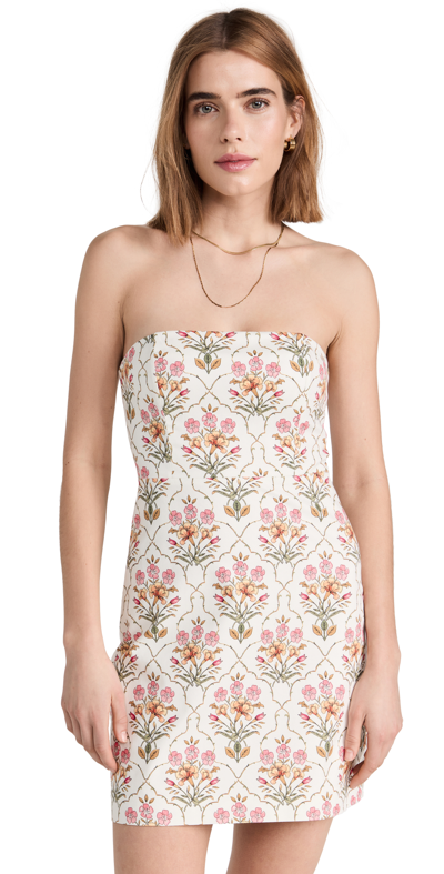 Favorite Daughter The Willow Floral Strapless Dress In White Floral Mosaic