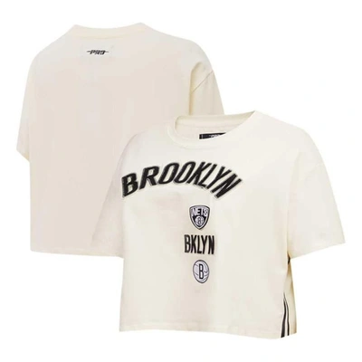 Pro Standard Cream Brooklyn Nets Retro Classic Cropped Boxy T-shirt
