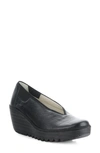 Fly London Yoza Wedge Ballet Shoe In Black Leather