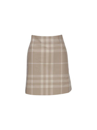 Burberry Teodora Check Cotton Skirt In Beige