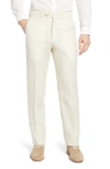 Berle Flat Front Solid Linen Dress Pants In Stone
