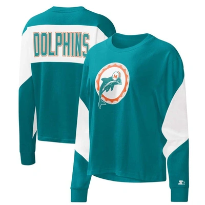 Men's Starter Orange/Aqua Miami Dolphins Throwback League Raglan Long  Sleeve Tri-Blend T-Shirt