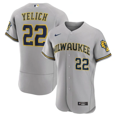 Nike Christian Yelich Gray Milwaukee Brewers Road Authentic Player Logo Jersey
