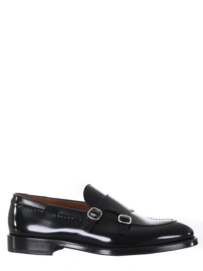 Doucal's Black Loafers With Double Buckle In Patent Leather Man In Nero