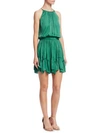 Halston Heritage Sleeveless Roundneck Ruched Flounce Blouson Dress In Cactus