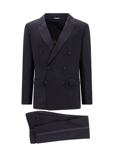 Dolce & Gabbana Wool-jacquard Tuxedo Suit In Black