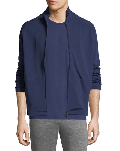 Z Zegna Full-zip Stand-collar Sweater In Blue