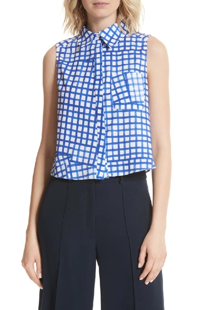 Milly Leah Tie Back Stretch Cotton Blouse In Blueberry