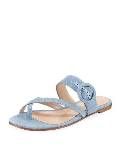 Gianvito Rossi Strappy Flat Denim Slide Sandal In Blue