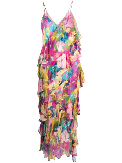 Msgm Floral-print Ruffled Maxi Dress In Multicolore