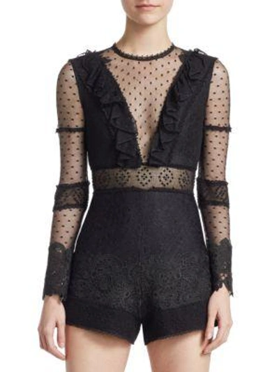 Alexis Luisa Paneled Lace Romper In Black