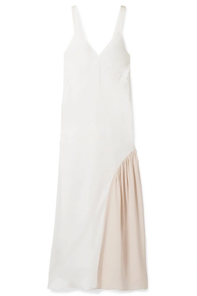 Tibi Two-tone Faille And Silk Midi Dress In Ivory Beige | ModeSens