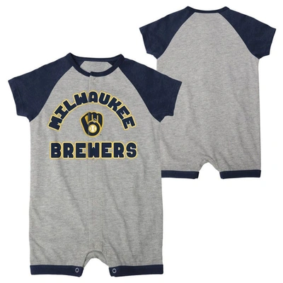 Outerstuff Babies' Newborn And Infant Boys And Girls Heather Gray Milwaukee Brewers Extra Base Hit Raglan Full-snap Rom