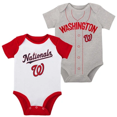 Outerstuff Babies' Newborn And Infant Boys And Girls White, Heather Gray Washington Nationals Little Slugger Two-pack B In White,heather Gray