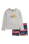 The North Face Kids' Amphibious Sun Two-piece Rashguard Swimsuit Set In Med Grey/navy Mntn Panorama